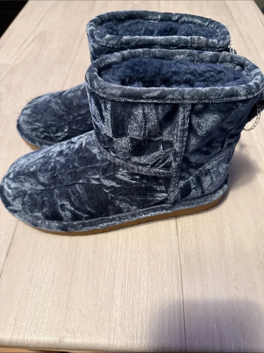 UGG kids girls Plush Boot Slippers in Navy Blue Faux Fur